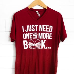 Red T-shirt with a burger-themed humorous text.