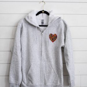 Heart with image of books - Zip Up Hoodie